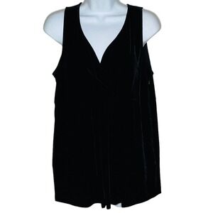Eileen Fisher Black Velvet Top Size‎ Petite M Sleeveless Empire V Neck